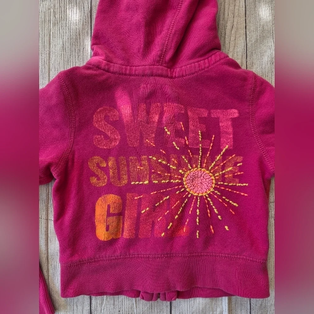 Gap Kids Girls Size XS 4-5 Pink Full Zip Hooded Embroidered Sunshine Sweatshirt